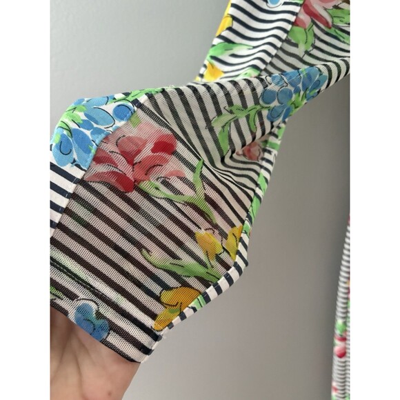 IBKUL Dress Size L Blue White Stripe Floral Mesh Sleeve Golf Fish Beach UPF - Picture 4 of 16